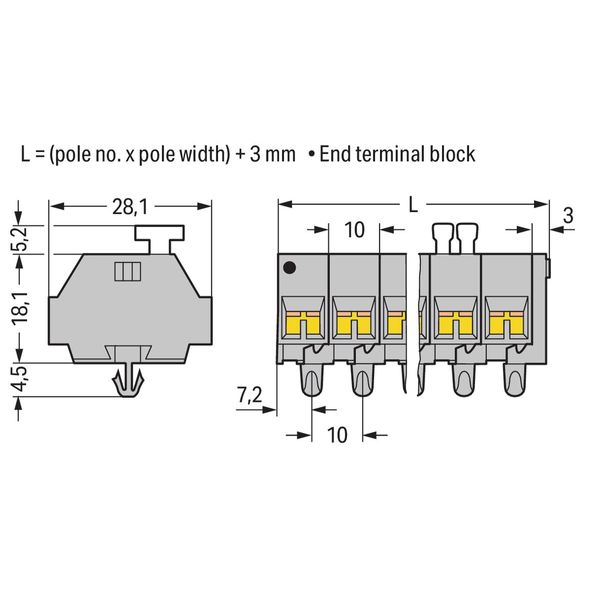 4-conductor terminal strip on one side with push-buttons with snap-in image 1