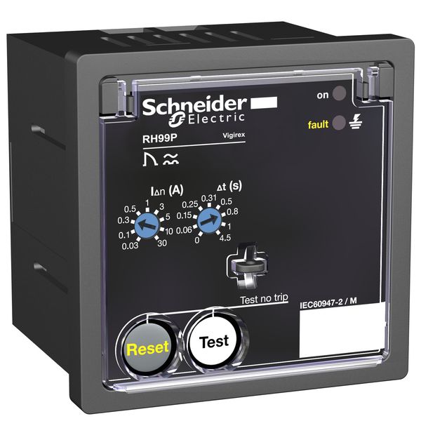 Residual current protection relay, VigiPacT RH99P, 30mA-30A, 220/240VAC 50/60Hz, front panel mounting image 1