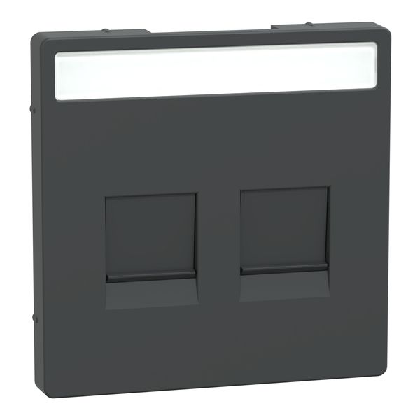 Cen.pl. f. 2-gng modular jack w. label fld & dust slide, anthracite, Sys. Design image 3