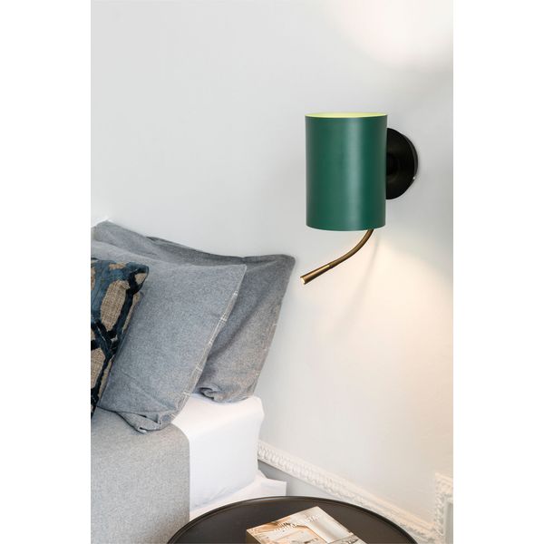 GUADALUPE BLACK WALL LAMP WITH READER GREEN LAMPSH image 2