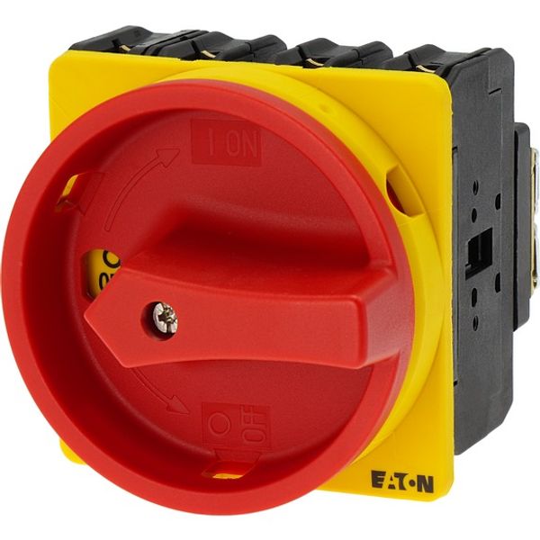 Main switch, P3, 100 A, flush mounting, 3 pole + N, Emergency switching off function, With red rotary handle and yellow locking ring, Lockable in the image 5