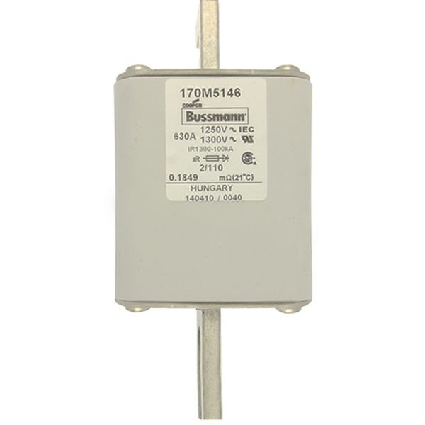 Fuse-link, high speed, 630 A, AC 1250 V, size 2, 61 x 75 x 138 mm, aR, DIN, IEC, single indicator image 2