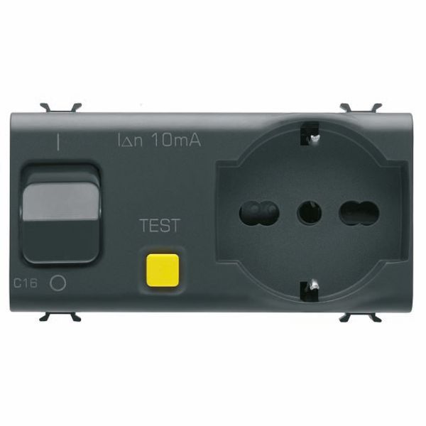INTERLOCKED SWITCHED SOCKET-OUTLET - 2P+E 16A P40 - WITH RESIDUAL CURRENT CIRCUIT BREAKER 1P+N 16A - 230Vac - 4 MODULES - SATIN BLACK - CHORUSMART image 2