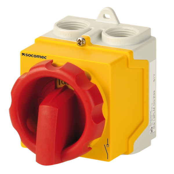 Load break switch COMO 4P 20A enclosed yellow/red handle image 2