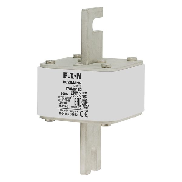 Fuse-link, high speed, 800 A, AC 690 V, DIN 3, 76 x 90 x 139 mm, aR, DIN, IEC, single indicator image 4