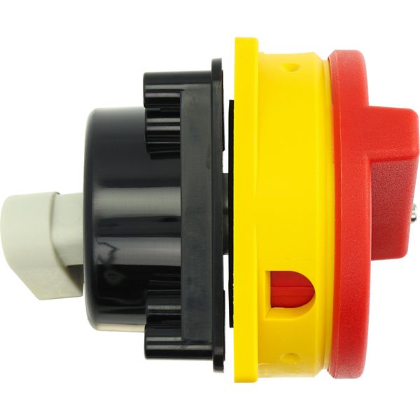 Main switch, P3, 63 A, rear mounting, 3 pole, Emergency switching off function, With red rotary handle and yellow locking ring, Lockable in the 0 (Off image 49