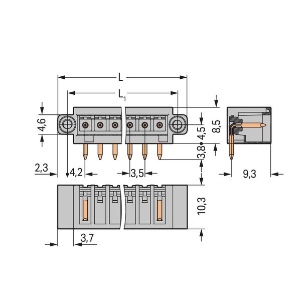 THT male header 1.0 x 1.0 mm solder pin angled light gray image 3