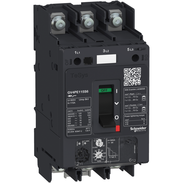 Motor circuit breaker, TeSys GV4, 3P, 80A, Icu 100kA, thermal magnetic, lugs terminals image 4