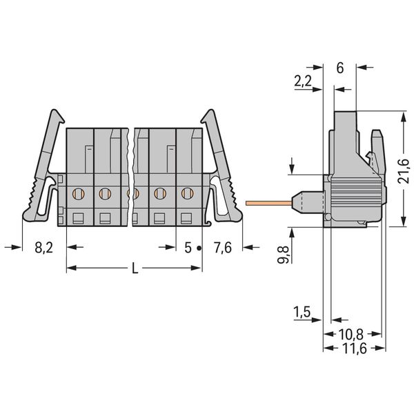 Female connector for rail-mount terminal blocks 0.6 x 1 mm pins angled image 2