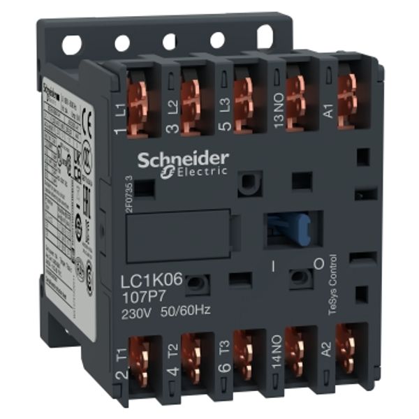 TeSys K contactor, 3P, AC-3 440V 6 A, 1NO aux., 230V AC coil, standard image 2