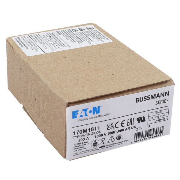 Fuse-link, high speed, 200 A, DC 1000 V, size 000, 24 x 36 x 115 mm, aR, IEC image 12