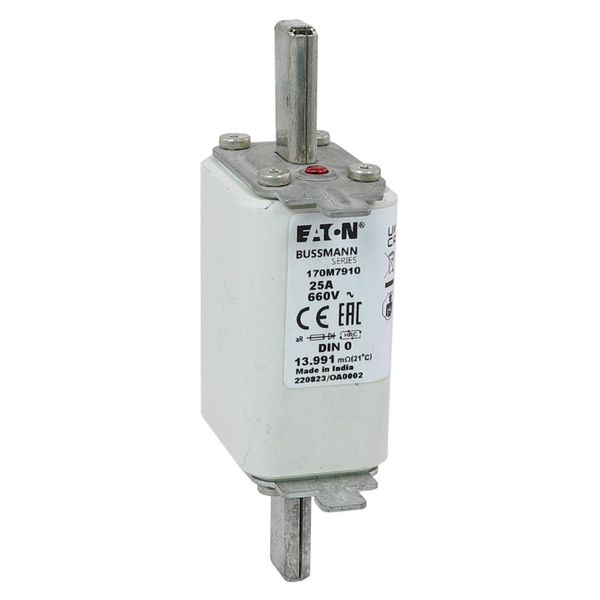 Fuse-link, high speed, 25 A, AC 660 V, DIN 0, aR, DIN, IEC, single indicator, live gripping lugs image 22