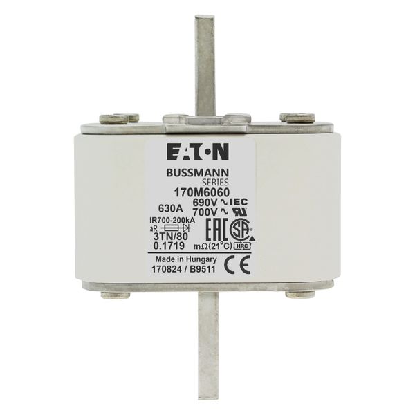 Fuse-link, high speed, 630 A, AC 690 V, DIN 3, 76 x 90 x 109 mm, aR, DIN, IEC, single indicator image 17