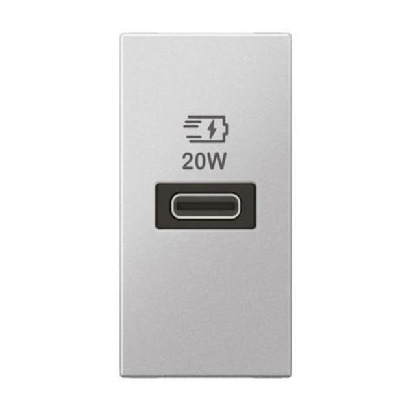 Arteor 1 module USB single port type C Power delivery - 20W - Soft Aluminum image 1