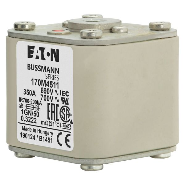 Fuse-link, high speed, 350 A, AC 690 V, size 1, 53 x 69 x 51 mm, aR, IEC, UL, single indicator, flush end, 18 UNC image 13