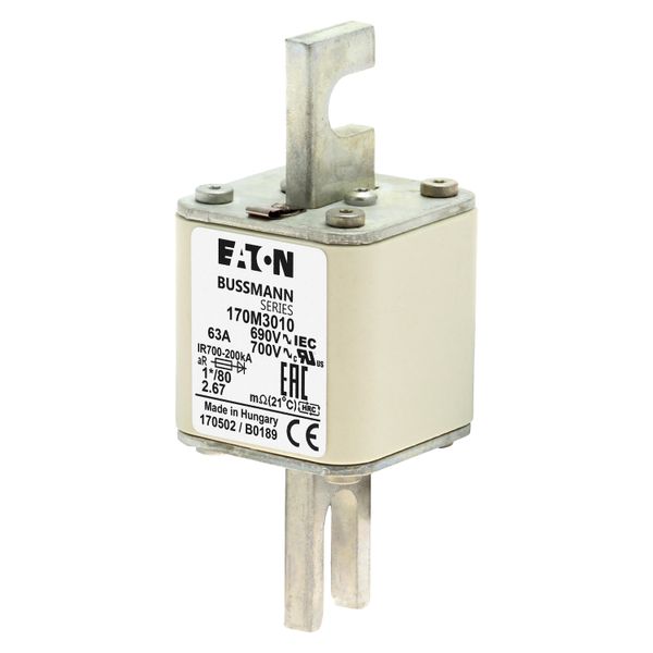 Fuse-link, high speed, 63 A, AC 690 V, compact DIN 1, 45 x 45 x 104 mm, aR, DIN, IEC, single indicator image 7