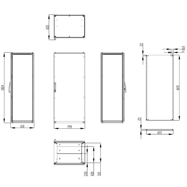 Modular enclosure 1 door IP55 H=1800 W=800 D=600 mm image 3