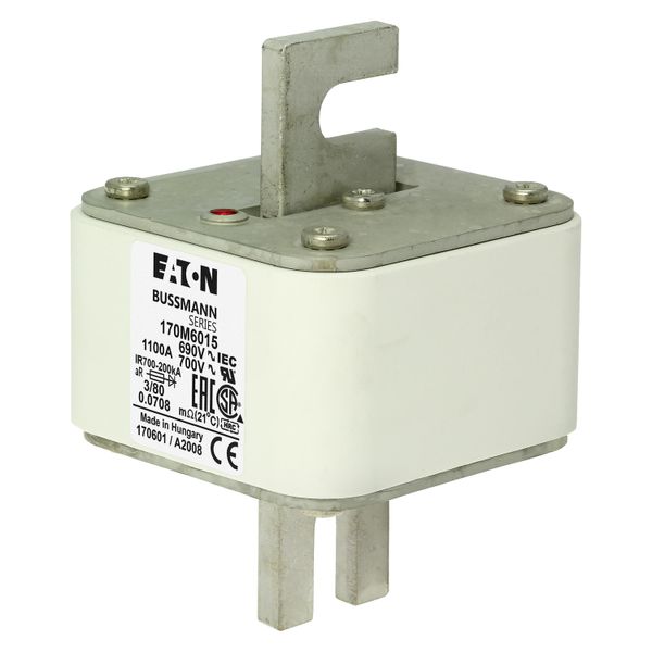 Fuse-link, high speed, 1100 A, AC 690 V, DIN 3, 76 x 76 x 109 mm, aR, DIN, IEC, single indicator image 6