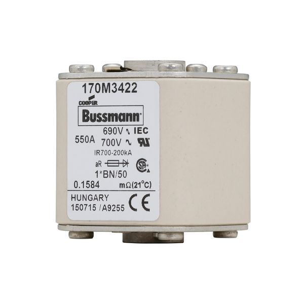 Fuse-link, high speed, 550 A, AC 690 V, compact size 1, 45 x 59 x 51 mm, aR, IEC, UL, single indicator image 4