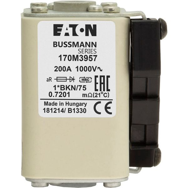 Fuse-link, high speed, 200 A, AC 1000 V, compact size 1, 43 x 61 x 74 mm, aR, IEC, UL, single indicator image 2