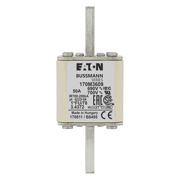 Fuse-link, high speed, 50 A, AC 690 V, compact size 1, 45 x 45 x 110 mm, aR, IEC, UL image 7