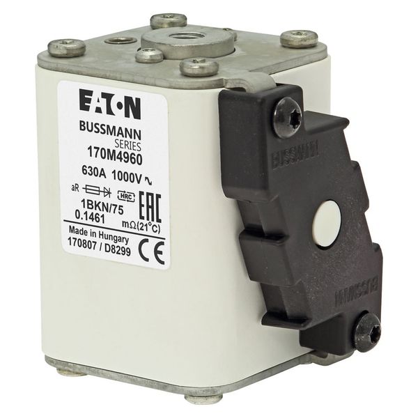 Fuse-link, high speed, 630 A, AC 1000 V, size 1, 52 x 69 x 74 mm, aR, IEC, UL, single indicator image 12