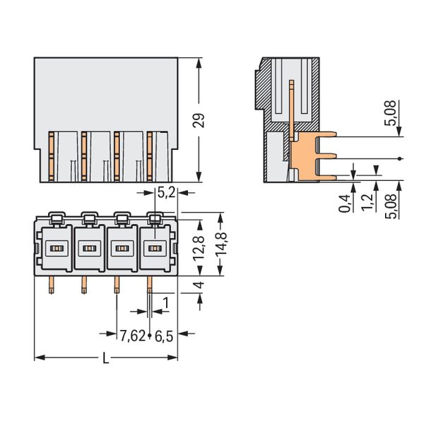 THT male header 1.0 x 1.2 mm solder pin angled light gray image 7