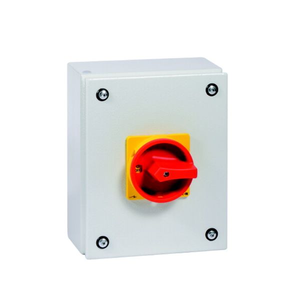 Main switch, P3, 63 A, surface mounting, 3 pole, 1 N/O, 1 N/C, Emergency switching off function, With red rotary handle and yellow locking ring, Locka image 4