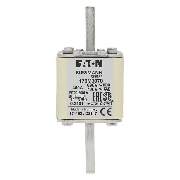 Fuse-link, high speed, 450 A, AC 690 V, compact DIN 1, 45 x 58 x 104 mm, aR, DIN, IEC, single indicator image 6