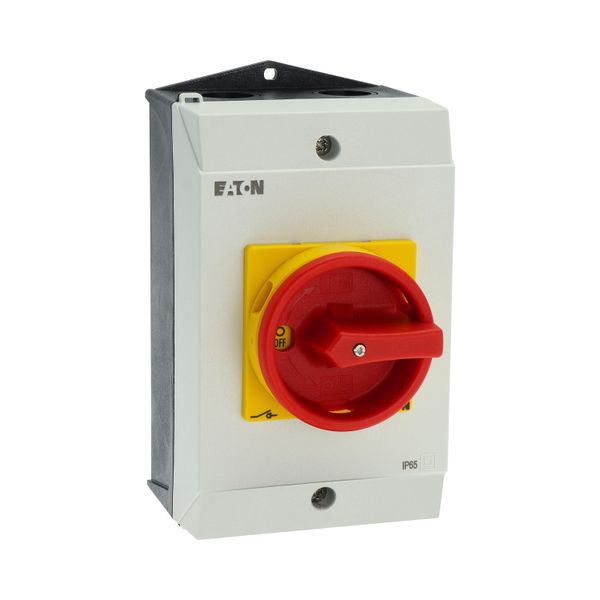 Main switch, T3, 32 A, surface mounting, 3 contact unit(s), 3 pole + N, 1 N/O, 1 N/C, Emergency switching off function, With red rotary handle and yel image 27