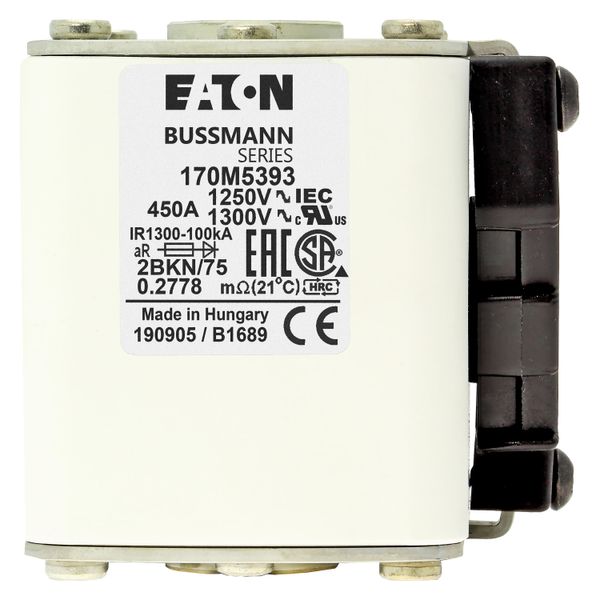 Fuse-link, high speed, 450 A, AC 1250 V, size 2, 61 x 75 x 77 mm, aR, IEC, UL, single indicator image 14