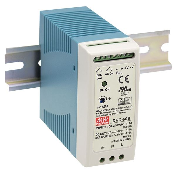 DRC-60B DIN rail power supply, 59W, 27.6/27.6V, MEAN WELL image 1