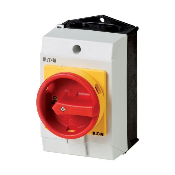 Main switch, T0, 20 A, surface mounting, 2 contact unit(s), 3 pole, 1 N/O, Emergency switching off function, With red rotary handle and yellow locking image 6