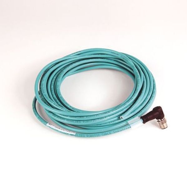 Allen-Bradley 1585D-E4UBJM-10 1585 Ethernet Cables Cat5e, 100BASE-TX, 100 Mbit/s, 4 Conductors, M12, Right Angle Male, Standard, RJ45, Straight Male, Teal PUR, Shielded, High Flex, PUR, Halogen Free, 10 million cycles image 1