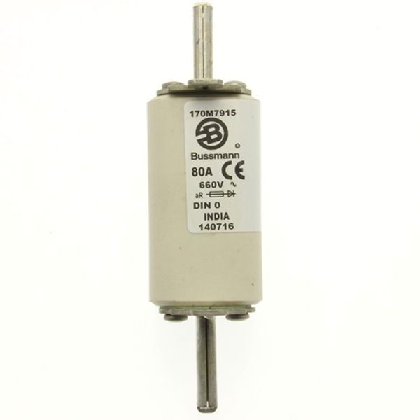 Fuse-link, high speed, 80 A, AC 660 V, DIN 0, aR, DIN, IEC, single indicator, live gripping lugs image 2