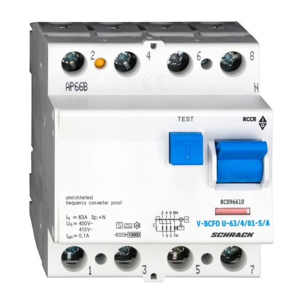 Residual current circuit breaker 63A,4-p,100mA,type A,S, FU image 3