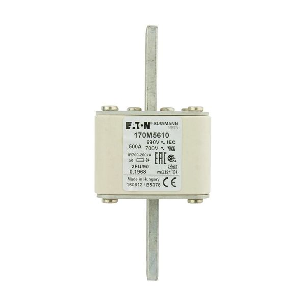 Fuse-link, high speed, 500 A, AC 690 V, size 2, 61 x 77 x 135 mm, aR, IEC, UL, no indicator, 90 mm centres image 13