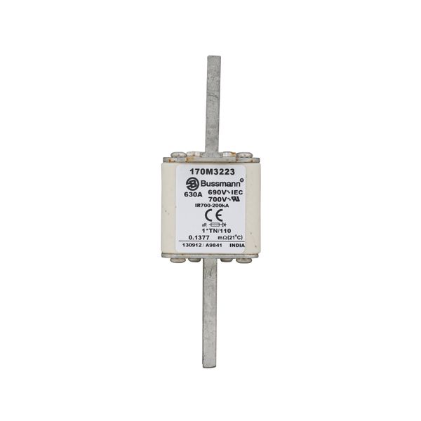 Fuse-link, high speed, 630 A, AC 690 V, compact DIN 1, 45 x 58 x 134 mm, aR, DIN, IEC, single indicator, 80 mm centres image 6