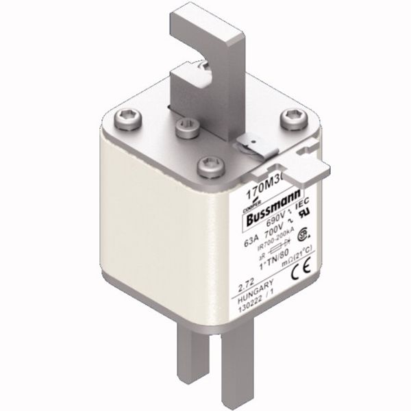 Fuse-link, high speed, 63 A, AC 690 V, compact DIN 1, 45 x 58 x 104 mm, aR, DIN, IEC, single indicator image 3