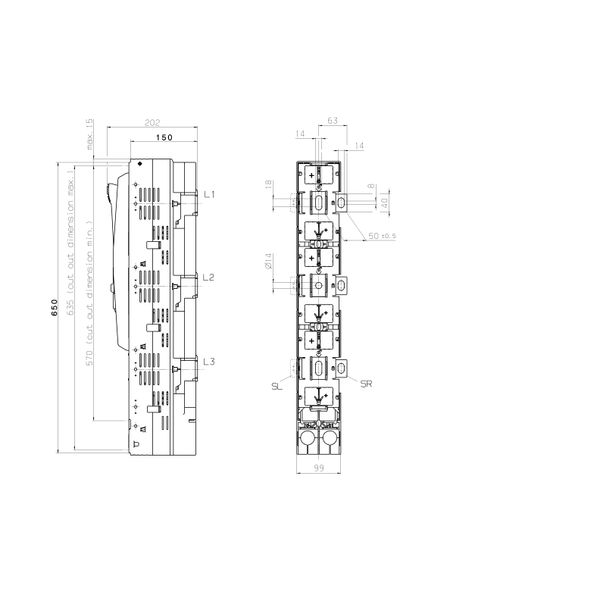 Input-HRC-in-line-fuse ARROW LINE size3, 3-pole,185mm, right image 3