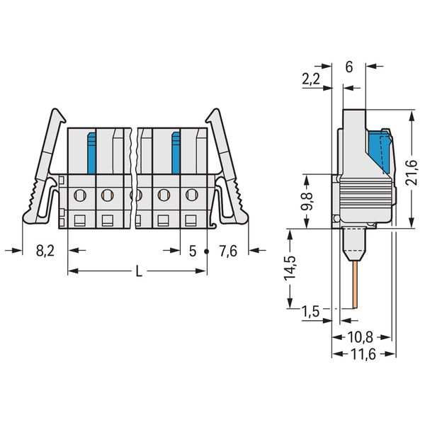 Female connector for rail-mount terminal blocks 0.6 x 1 mm pins straig image 2