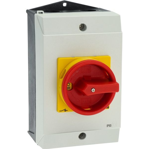 Main switch, P1, 32 A, surface mounting, 3 pole, Emergency switching off function, With red rotary handle and yellow locking ring, Lockable in the 0 ( image 8