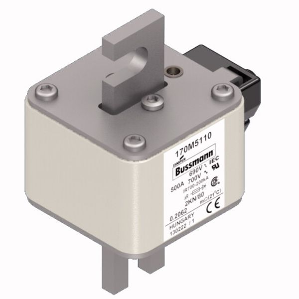 Fuse-link, high speed, 500 A, AC 690 V, DIN 2, 61 x 77 x 108 mm, aR, DIN, IEC, single indicator image 3