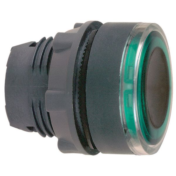 Head for illuminated push button, Harmony XB5, XB4, green flush pushbutton Ø22 mm spring return integral LED image 1