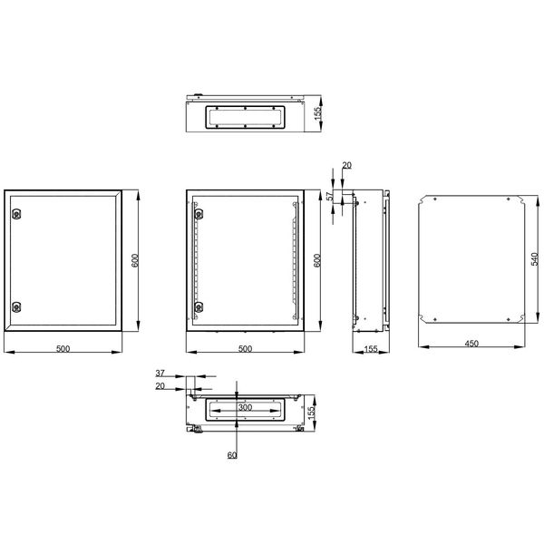 Wall-mounted enclosure 1 door IP65 H=600 W=500 D=155 mm image 2