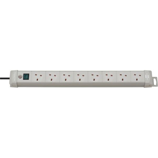 Premium-Line extension lead 8-way 3m H05VV-F 3G1,25 lightgrey  with plug *GB* image 1