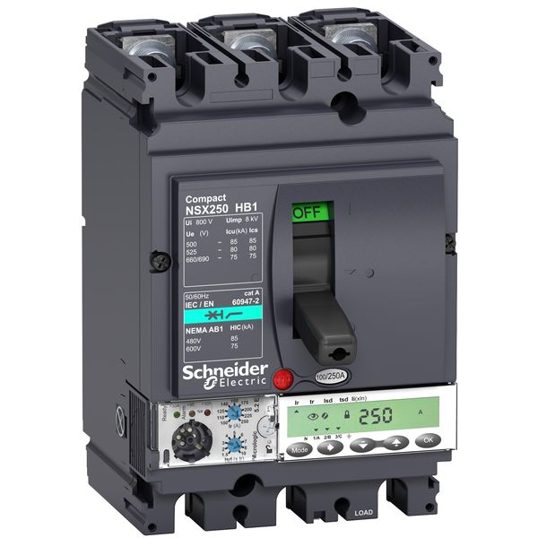 circuit breaker ComPact NSX250HB1, 75 kA at 690 VAC, MicroLogic 5.2 E trip unit 250 A, 3 poles 3d image 3