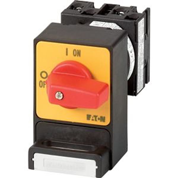 Panic switches, T0, 20 A, flush mounting, 3 pole, with red thumb grip and yellow front plate, Padlocking feature SVC image 2