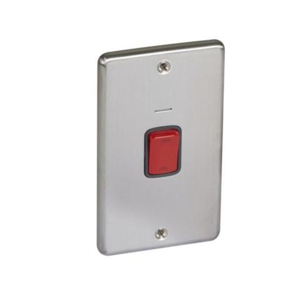 Synergy™ Authentic - double pole switch+blue led power indicator-2G vertical plate-45A-Brushed Stainless Steel image 1