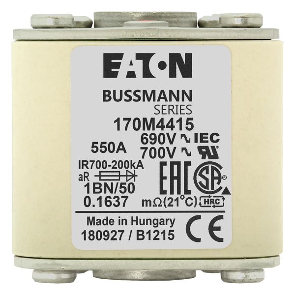 Fuse-link, high speed, 550 A, AC 690 V, size 1, 53 x 69 x 51 mm, aR, IEC, UL, single indicator, flush end, M8 image 14